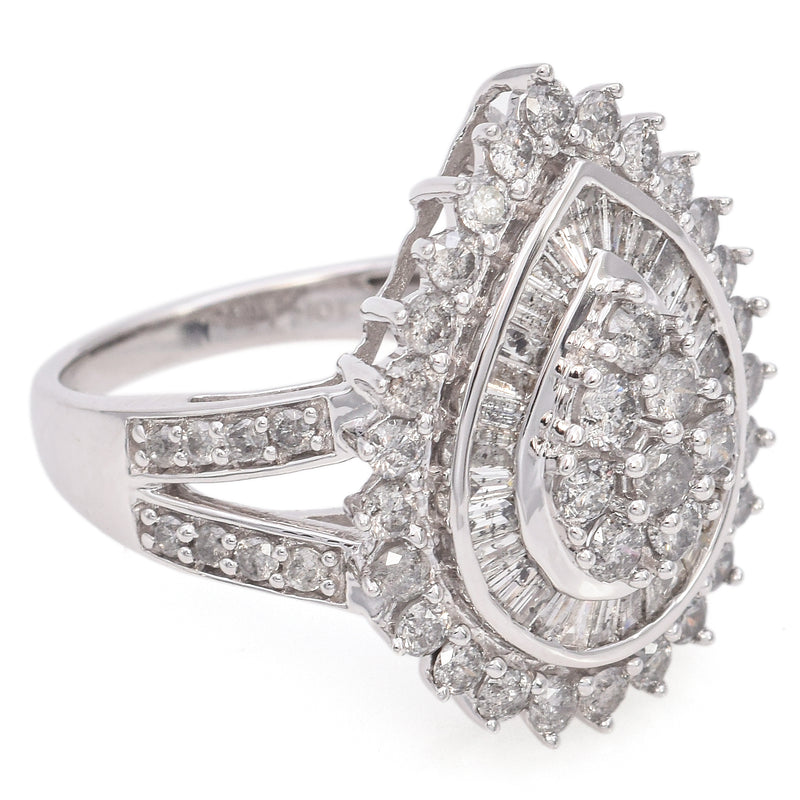 Vintage 10K White Gold 1.66 TCW Diamond Pear Cluster Cocktail Ring