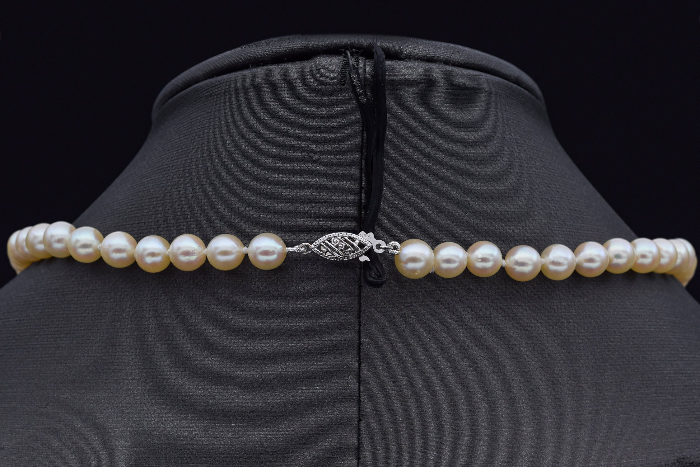 Vintage 14K White Gold 6-6.8 mm Pearl Beaded Strand Necklace 16 Inches