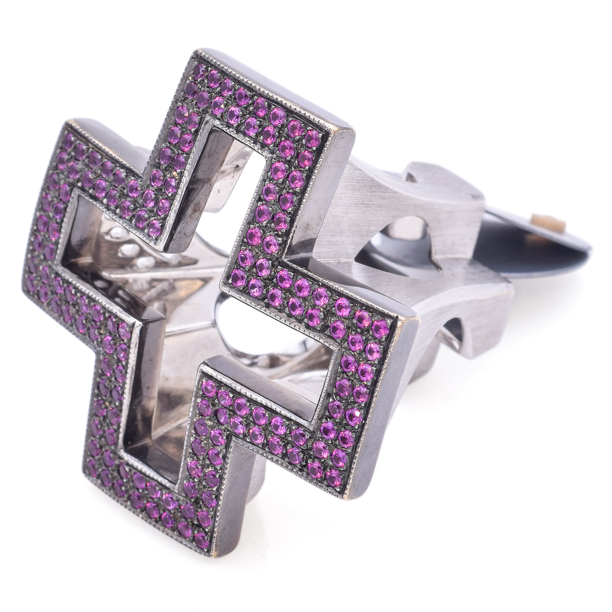 Acacia 18K White Gold 5.00 TCW Pink Sapphire Cross Ring Size 6 with Box, Pouch