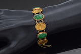 Vintage Green Jade 18K Yellow Gold 福壽 Blessed Oval Link Bracelet