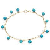 Vintage 14K Yellow Gold Turquoise Beaded Dangle Station Chain Bracelet