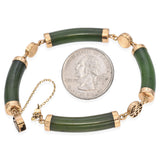 Vintage 14K Yellow Gold Green Jade Blessed Link Bracelet