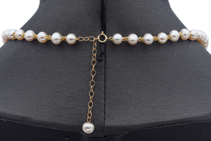 Vintage 14K Yellow Gold Pearl Station Necklace