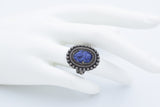 Vintage Chinese Silver Carved Lapis Cocktail Ring Size 6.25