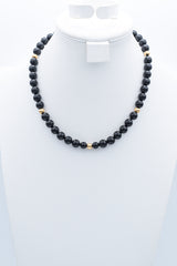 Vintage 14K Yellow Gold Black Onyx Beaded Strand Necklace 18 Inches