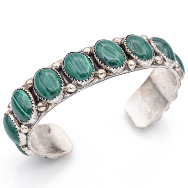 Vintage James Shay Navajo Sterling Silver Malachite Cuff Bracelet