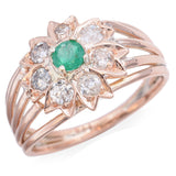 Antique 14K Rose Gold Emerald & 0.42 TCW Old Cut Diamond Band Ring Size 6.25