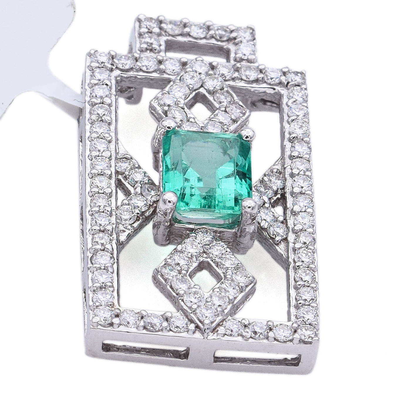 Estate 18K White Gold 1.37 Ct Colombian Emerald & 0.85 TCW Diamond Pendant