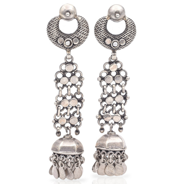 Estate Sterling Silver Drop Traditional Jhumka Earrings