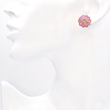 15K Yellow Gold 0.71 TCW Pink Ruby and Pearl Flower Stud Earrings