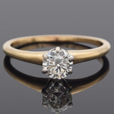 Vintage 14K Yellow Gold, White Gold Setting, 0.54 Ct. Round Diamond Solitaire Band Ring Size 6.75