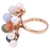 Ming's 14K Yellow Gold Multi-Color Jade & Pearl Cluster Cocktail Ring Size 6