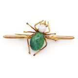 Vintage 8K Yellow Gold Jade Pearl Spider Bug Brooch Pin 5 Grams