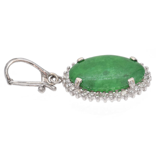 Vintage 14K White Gold Jade and Diamond Pendant