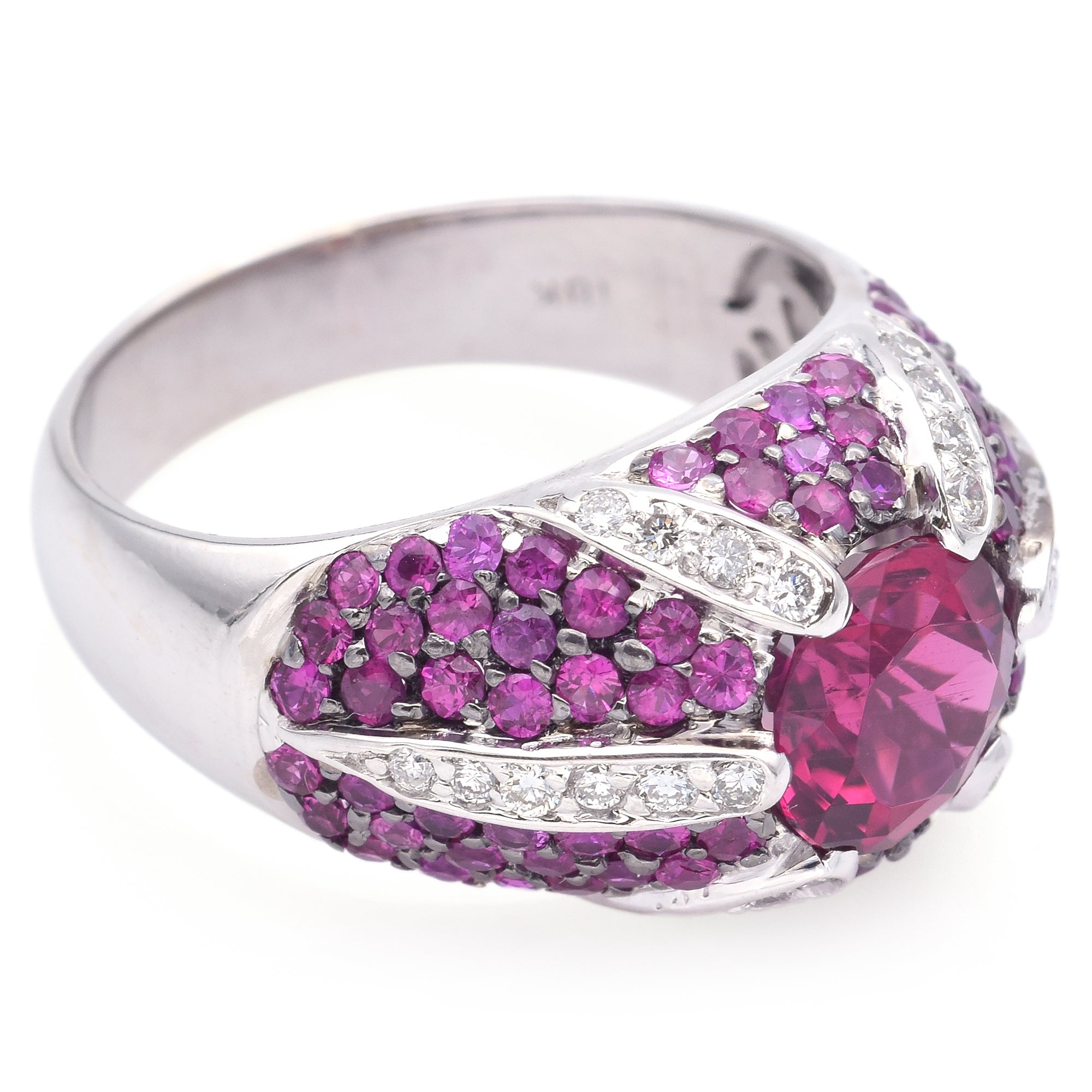 Sonia B. 18K White Gold Pink Tourmaline, Pink Sapphire & Diamond Dome Ring