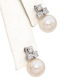 14K White Gold Pearl and Cluster Diamond Earring Set