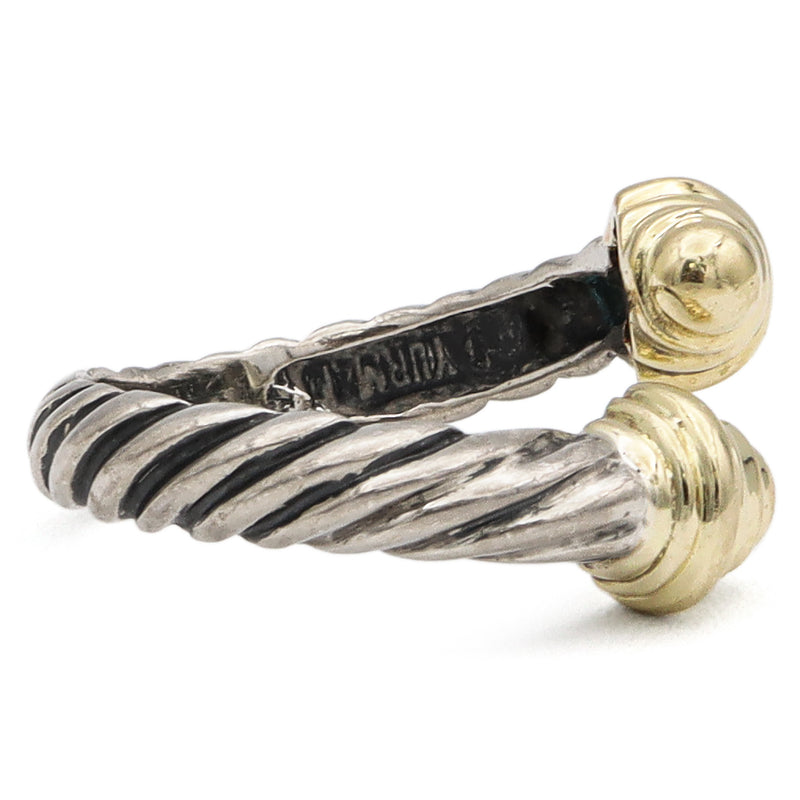 David Yurman Sterling Silver 14K Yellow Gold Cable Bypass Ring