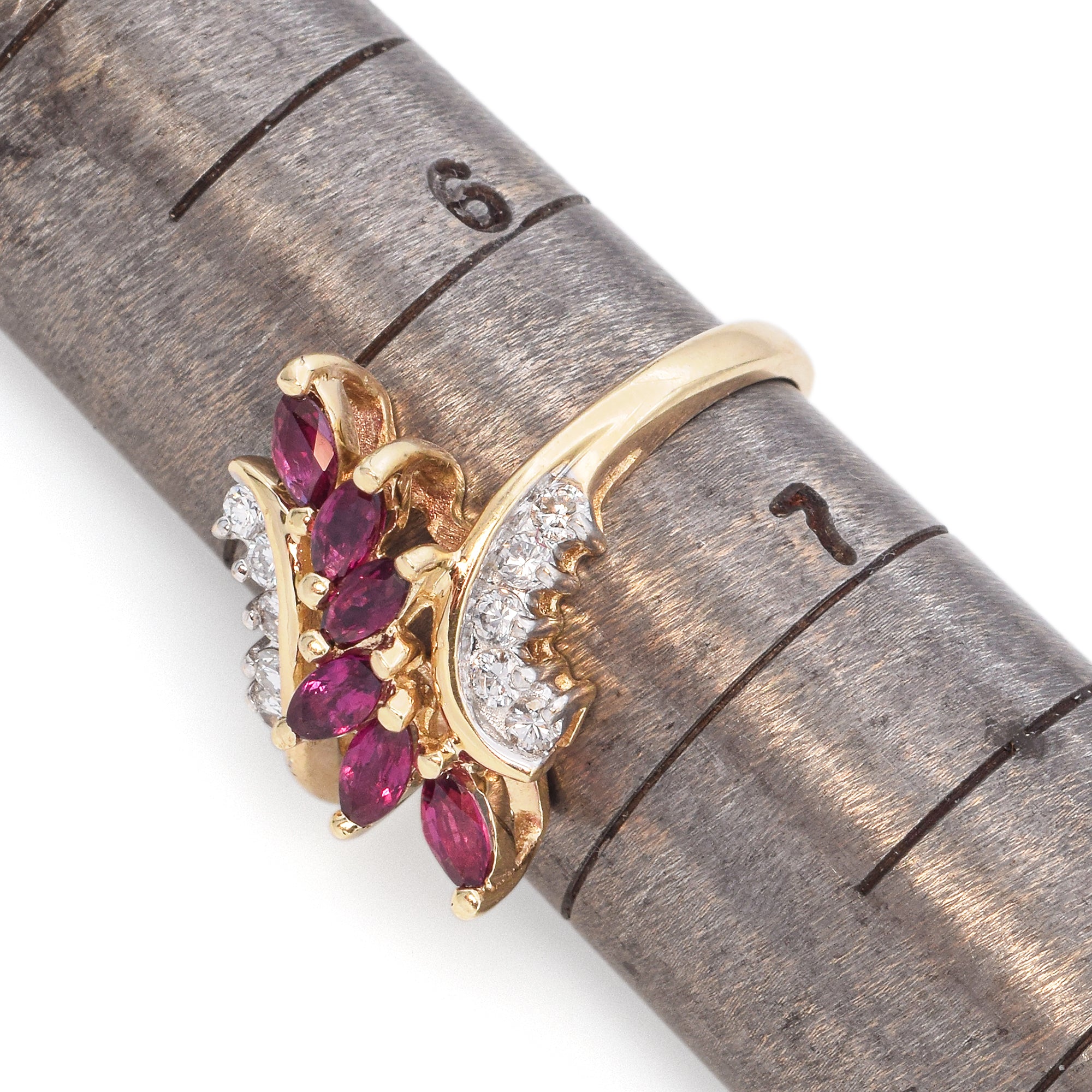 14K Yellow Gold Marquise Ruby and Diamond Ring