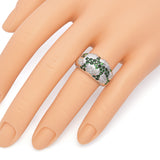 18K White Gold Green Garnet and Paisley Diamond Dome Ring