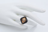 Vintage 14K Yellow Gold Black Onyx & Diamond Band Ring Size 5.5