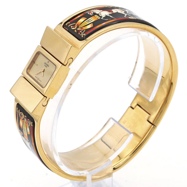 Hermès Loquet L01.200 Gold Plated Bangle Bracelet Women's Quartz Watch, 19mm