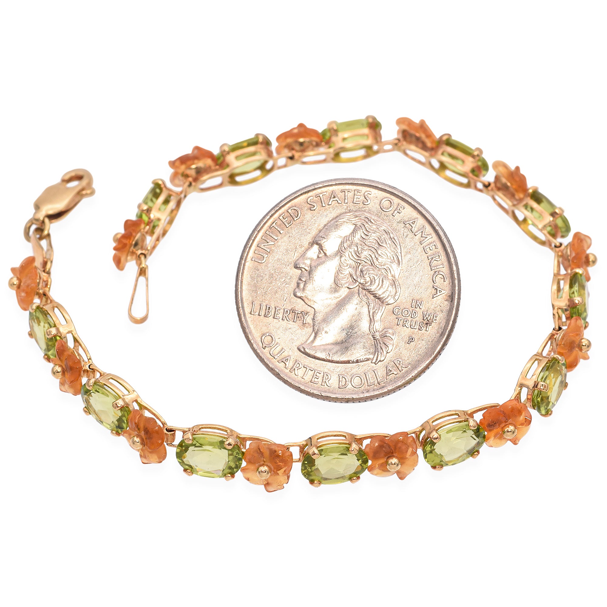 14K Yellow Gold Peridot and Flower Citrine Bracelet