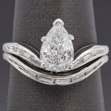 GIA 0.99 Ct Pear Brilliant D SI1 Center Diamond 14K White Gold Ring 1.73 TCW