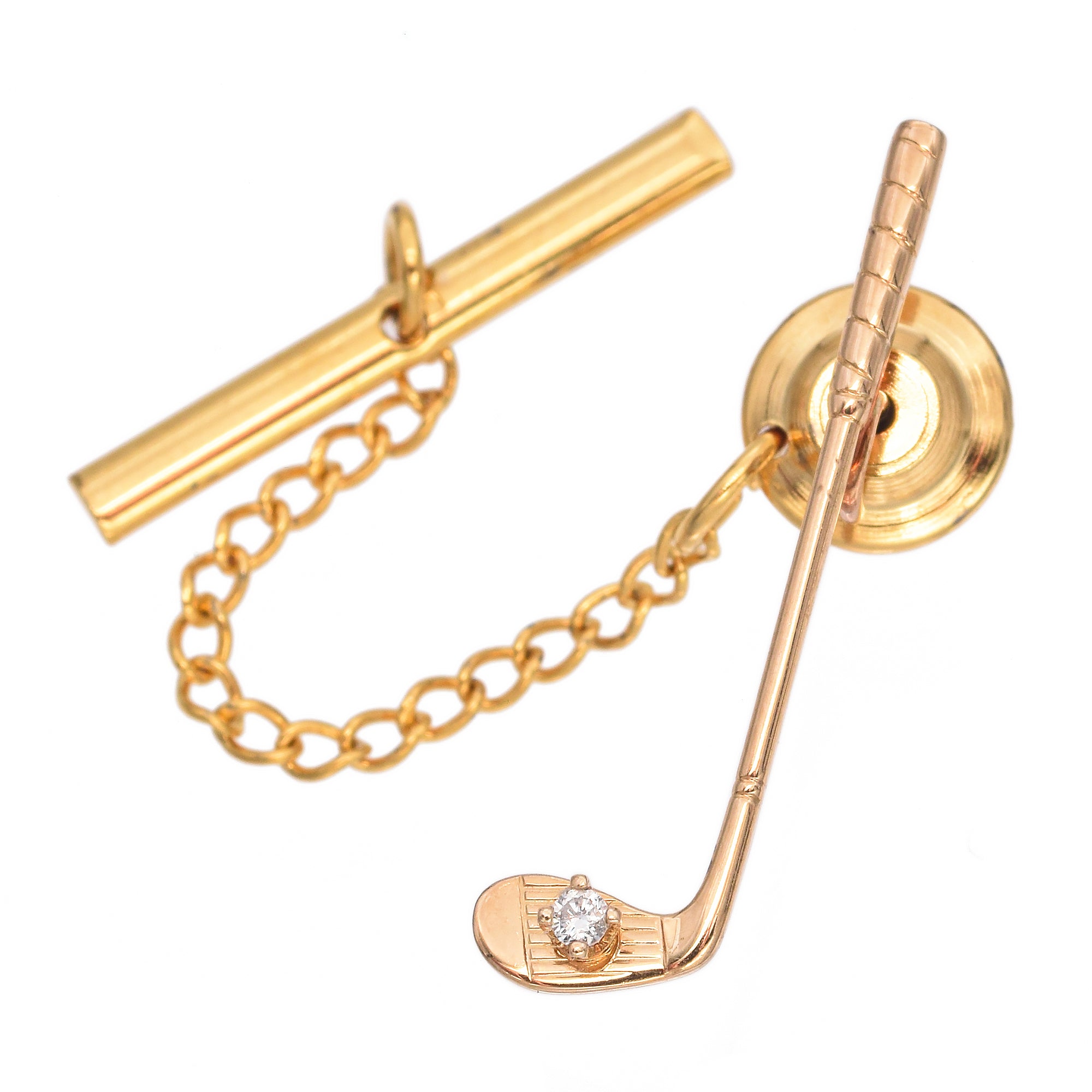 14K Yellow Gold Golf Club with Diamond Lapel Pin Tie Tack