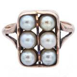 Antique 10K Yellow Gold Pearl Rectangle Cocktail Ring Size 6.25