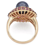 Estate 14K Yellow Gold South Sea Pearl, Rhodolite & Diamond Cocktail Ring Size 9