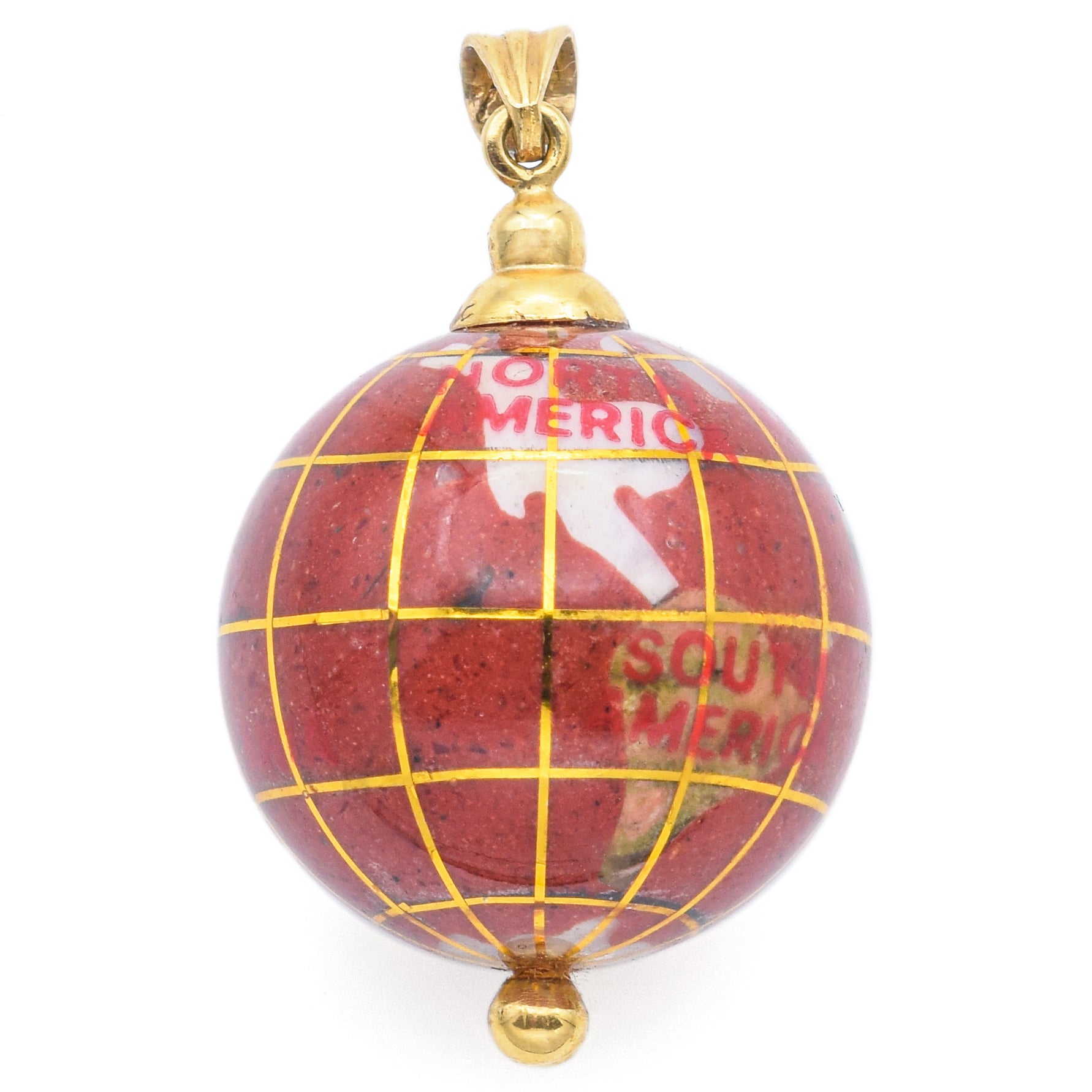 Vintage 14K Yellow Gold Multi-Stone Globe World Charm Pendant