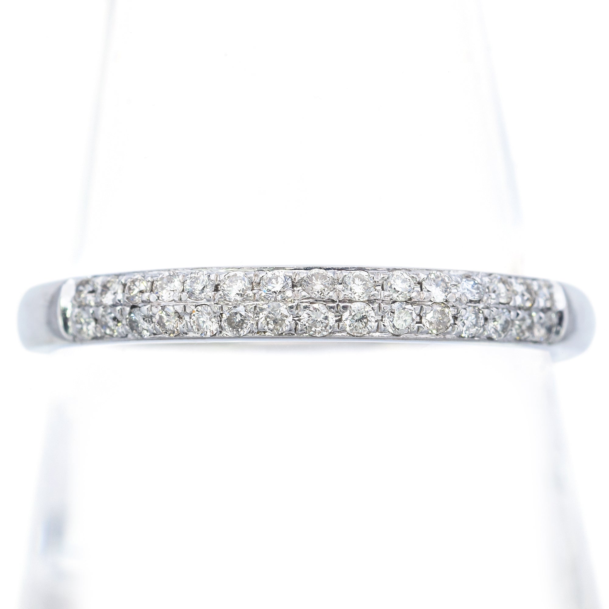 Estate 14K White Gold 0.23 TCW Diamond Two Row Semi-Eternity Band Ring Size 9.5