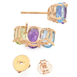 14K Yellow Gold Peridot, Amethyst, Topaz Stud Earrings