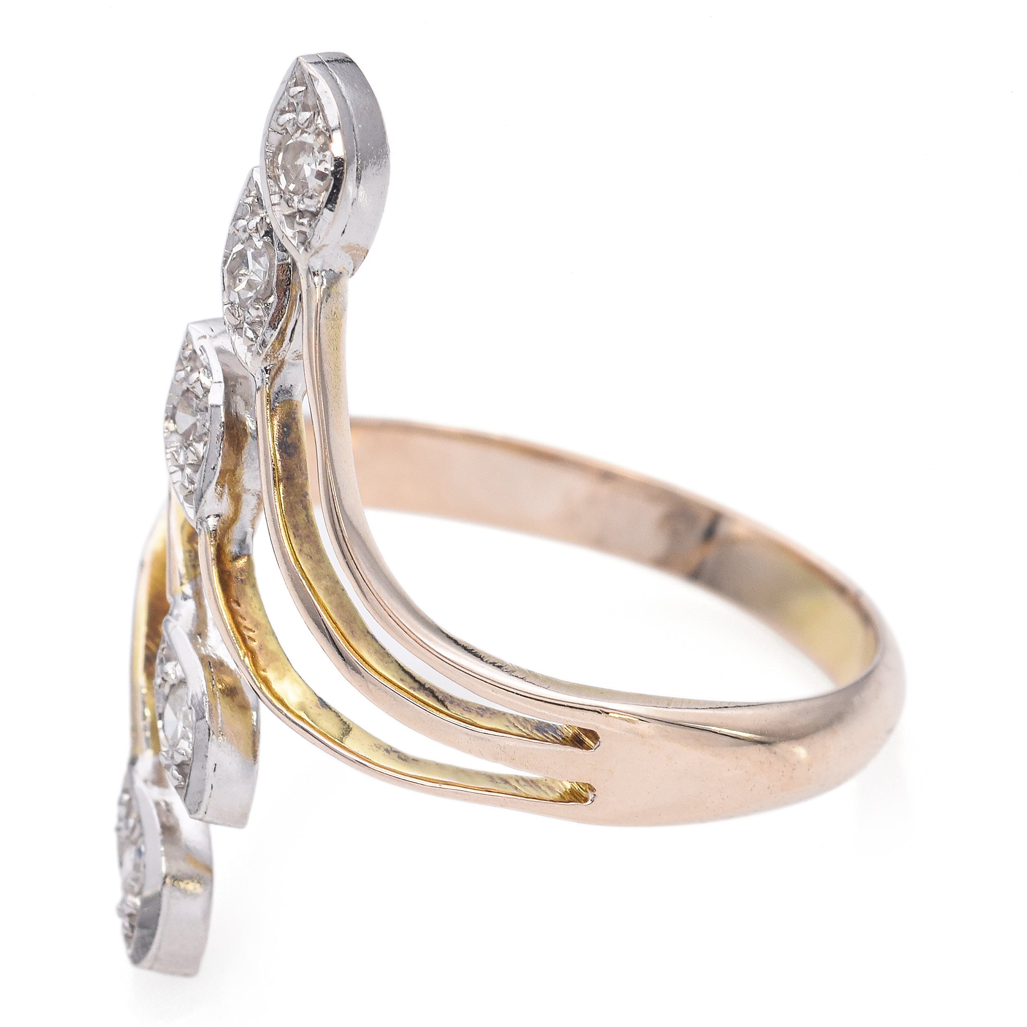 9K Yellow Gold Diamond Leaf Motif Ring