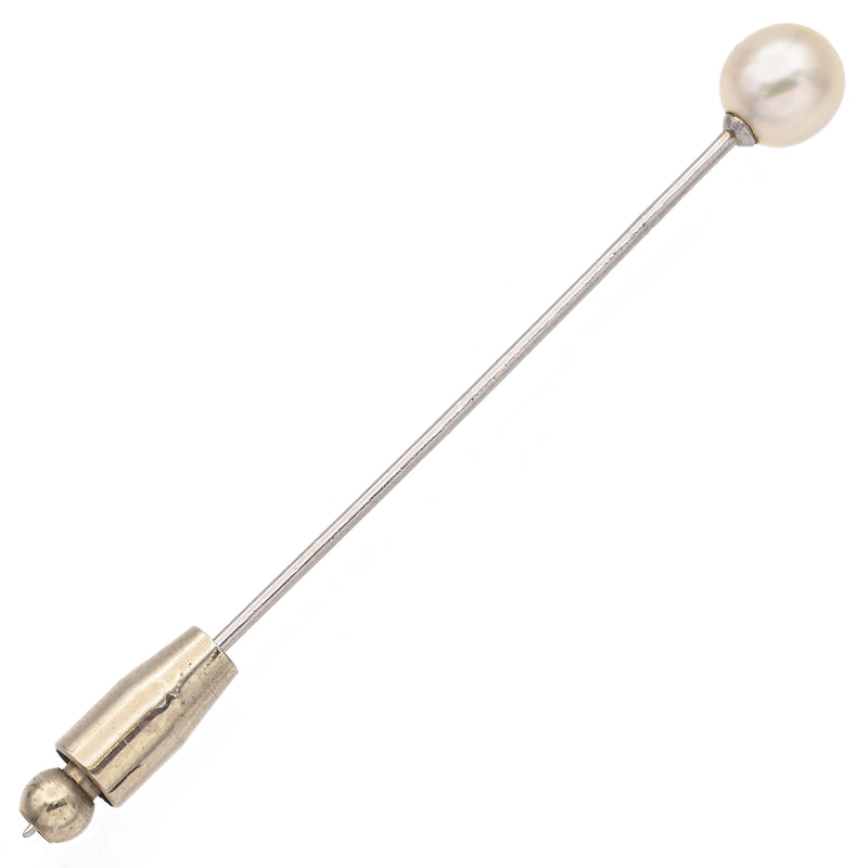 Antique Platinum Pearl Lapel Stick Pin