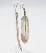 Vintage Native American Navajo Sterling Silver Curved Feather French Wire Earrings