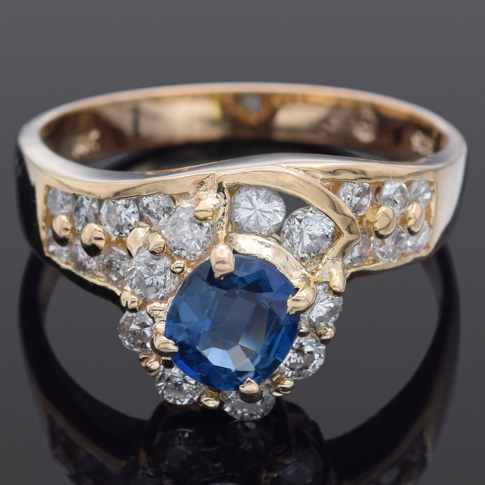 Estate Sapphire & 0.64 TCW Diamond 14K Yellow Gold Band Ring Size 6.25