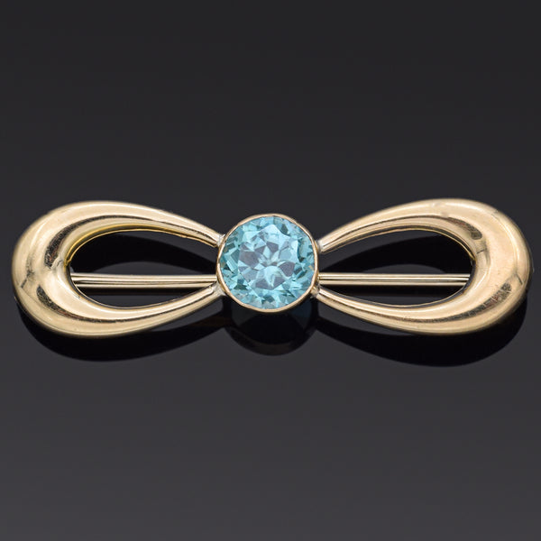 Vintage 14K Yellow Gold Blue Zircon Infinity Brooch