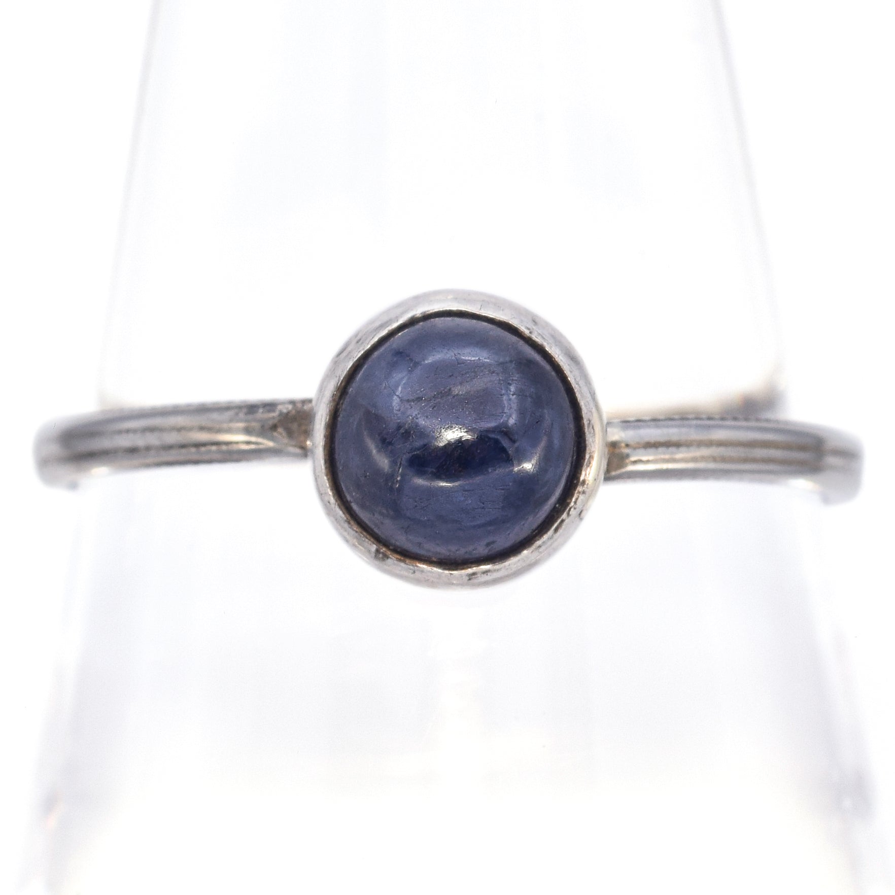 Antique 18K White Gold 1.56 Ct Sapphire Round Cabochon Band Ring Size 9.5