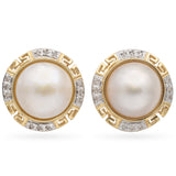 Vintage 14K Yellow Gold Mabe Pearl & Diamond Omega-Back Earrings