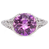 Vintage 18K White Gold 3.89Ct Pink Lab Sapphire and Accent Diamond Ring