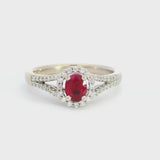 Estate 14K White Gold Ruby & 0.24 TCW Diamond Band Ring, Size 7