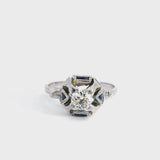 Art Deco 18k White Gold .5ct Diamond and Sapphire Solitaire Ring