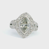 Vintage 14K White Gold 1.59 TCW Marquise and Round Diamond Ring