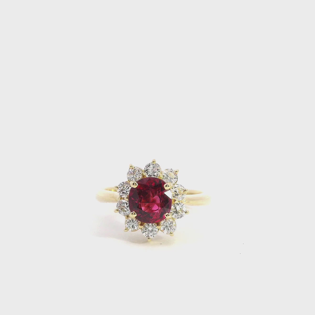 Yellow Gold 1.15ct Ruby Diamond Halo Ring GIA