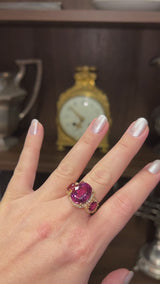 Estate 18K Yellow Gold 6.00 TCW Rubellite & 0.70 TCW Diamond Cocktail Ring