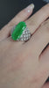 Estate 18K White Gold Green Jade & Diamond Band Ring Size 8