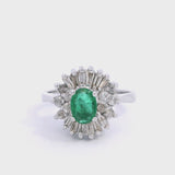 14k White Gold Emerald and Diamond Cocktail Ring