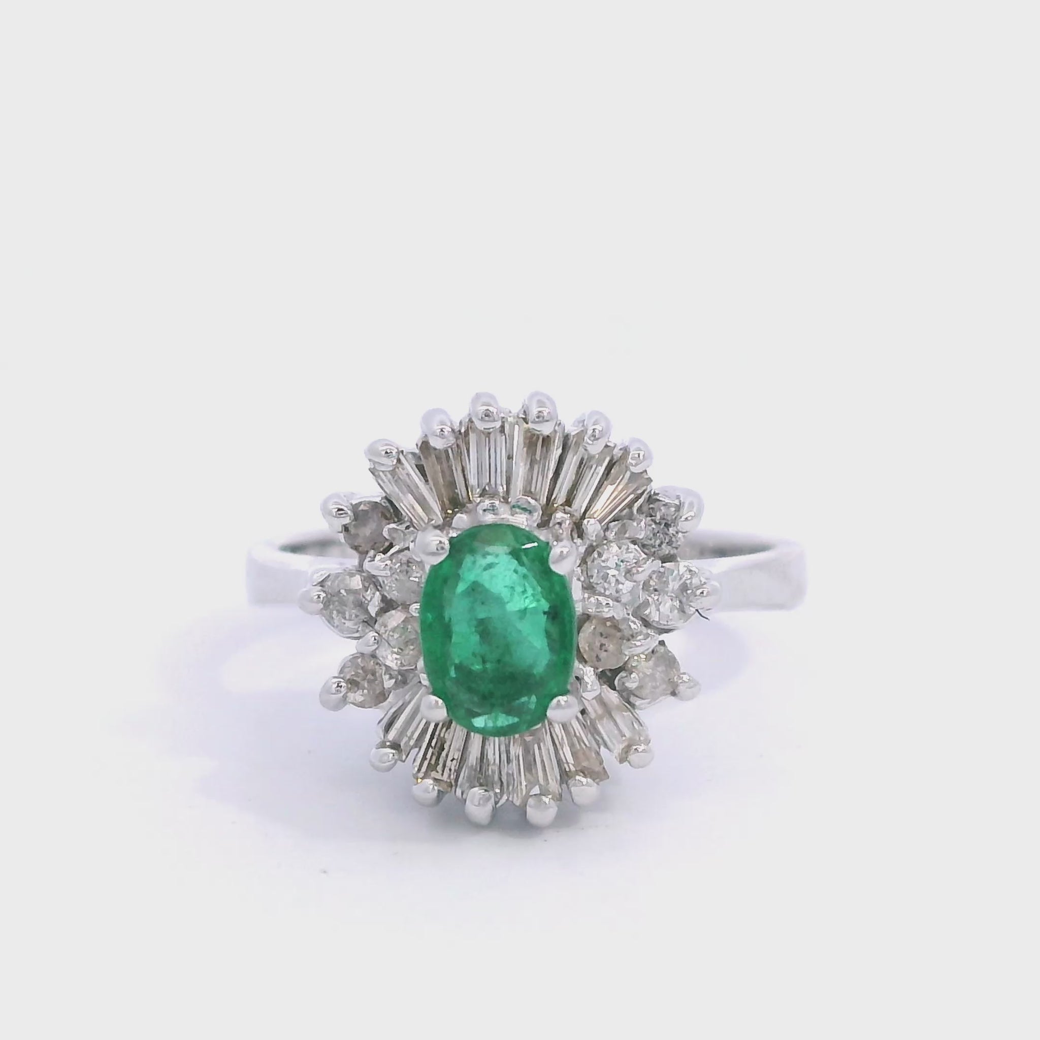 14k White Gold Emerald and Diamond Cocktail Ring