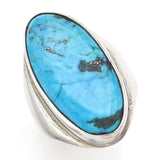 Vintage Sterling Silver Turquoise Oval Cocktail Ring 26.5 Grams Size 8.5